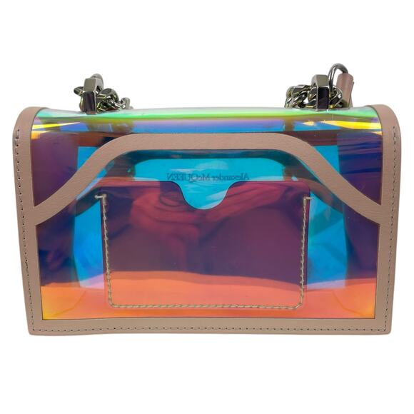 Alexander McQueen Mini Jewelled Crossbody Bag Holographic Pink PVC Leather - Picture 6 of 16